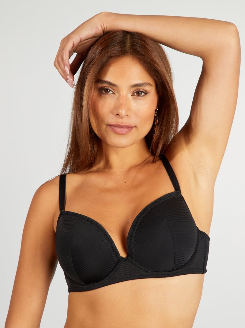 Soutien-gorge microfibre à fines rayures ajourées D&E noir - Kiabi