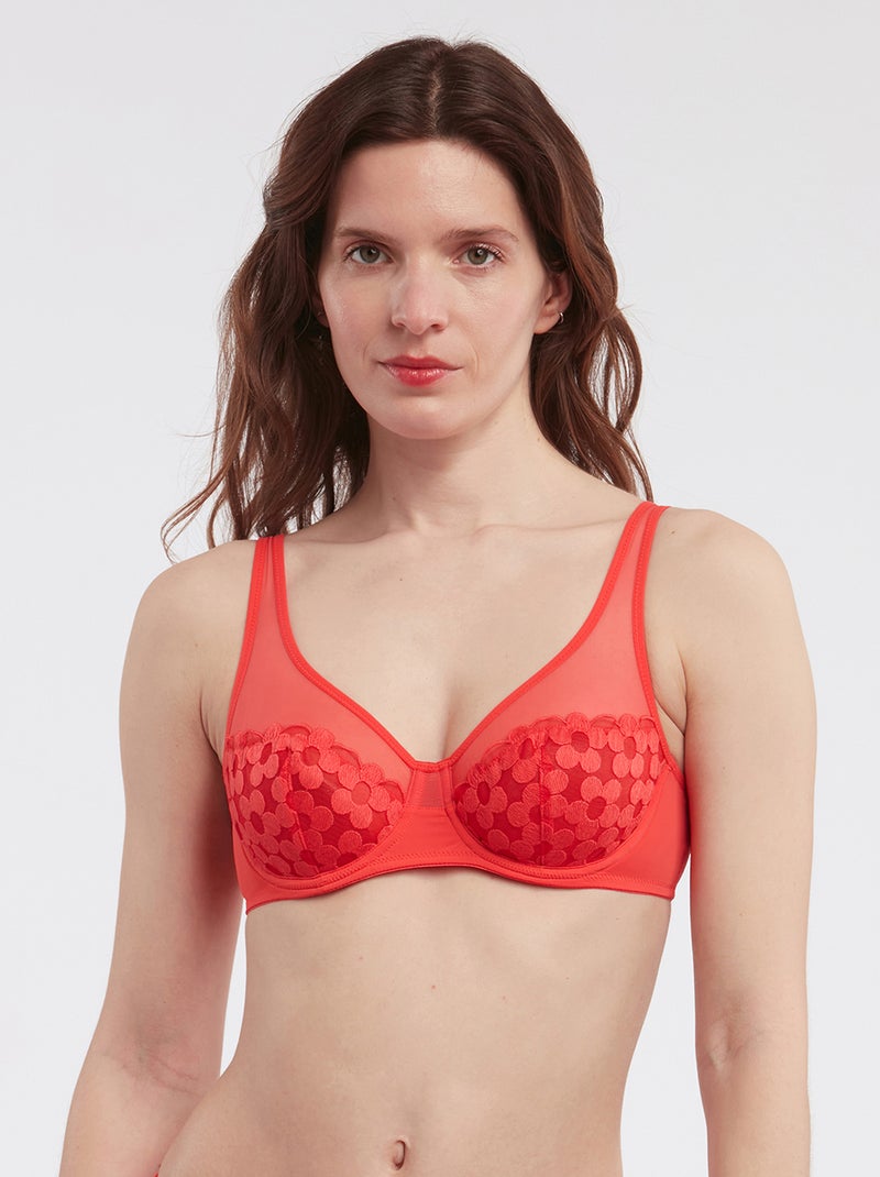 Soutien-gorge paddé brodé 'DIM' Rouge - Kiabi