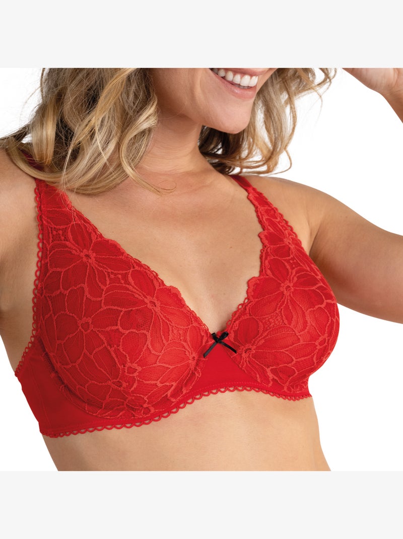 Soutien-gorge plongeant à armatures love mood pretty passio Rouge - Kiabi
