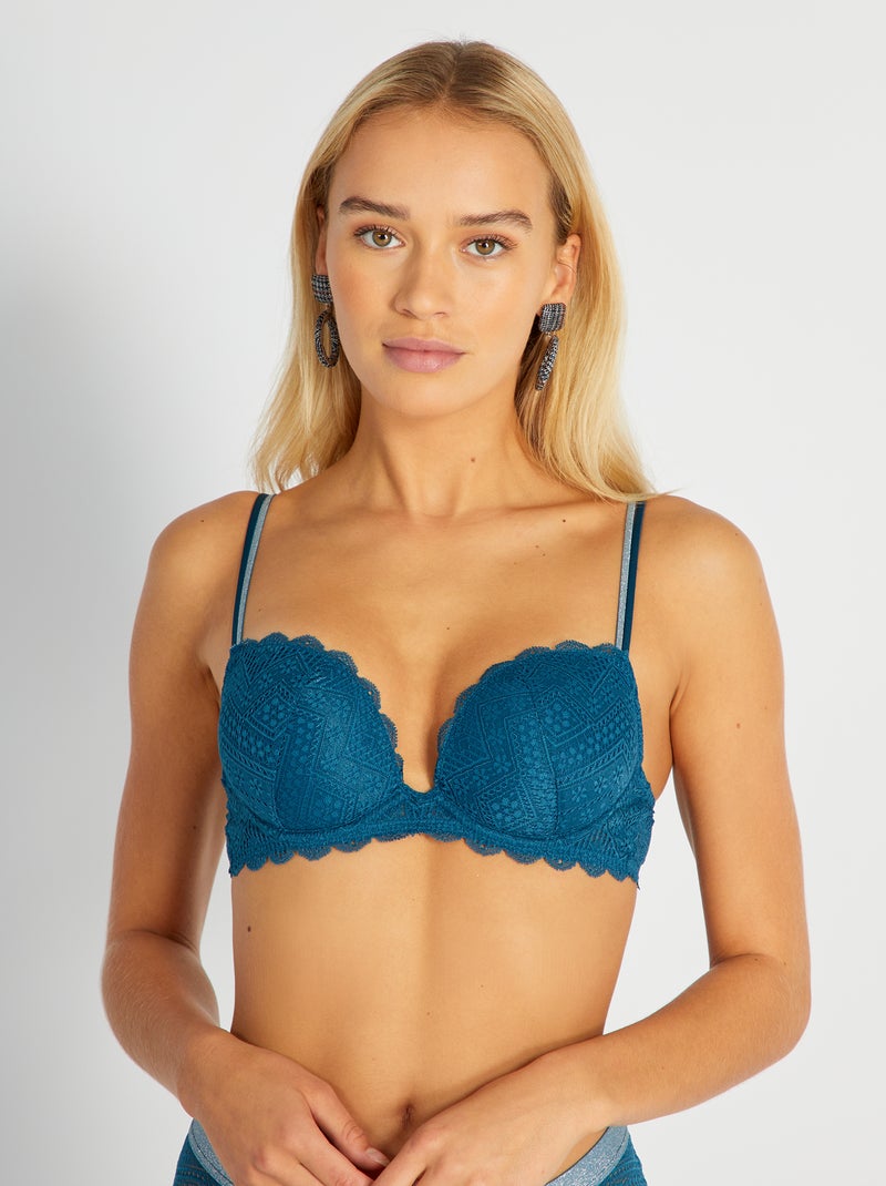 Soutien-gorge push-up dentelle bleu foncé - Kiabi