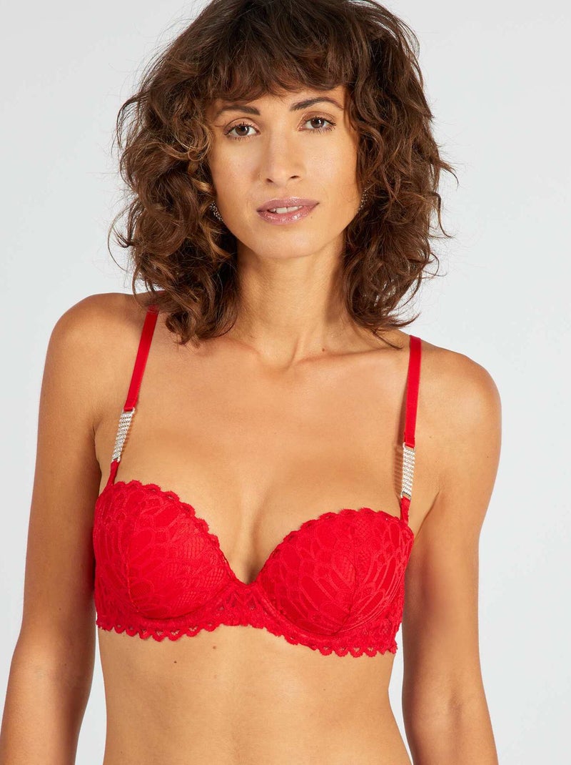Soutien-gorge push-up détails bijoux Rouge - Kiabi