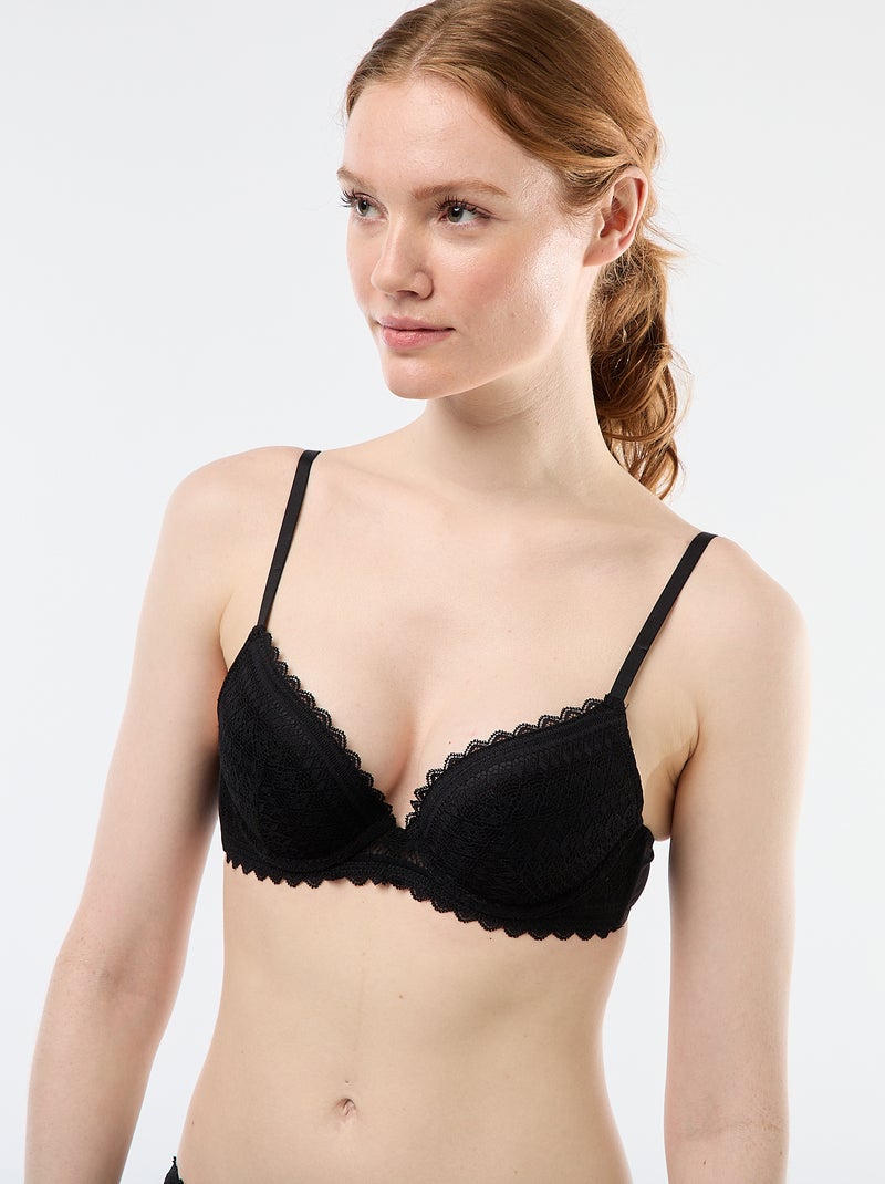 Soutien-gorge push-up en dentelle Noir - Kiabi