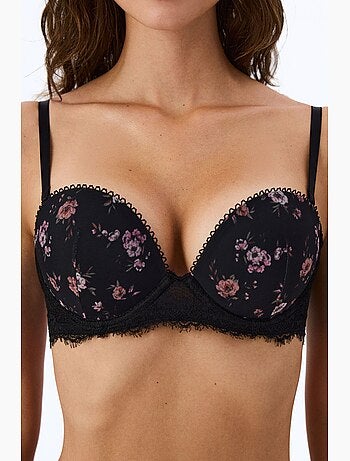 Soutien-gorge push-up rembourré à imprimé cœurs et fleurs penti