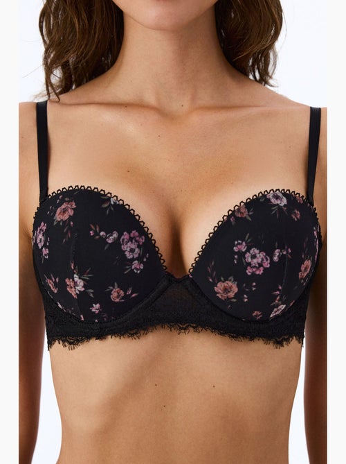 Soutien-gorge push-up rembourré à imprimé cœurs et fleurs penti - Kiabi