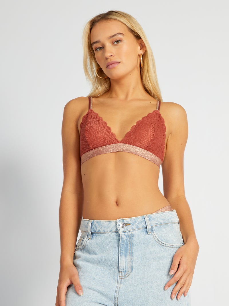 Soutien-gorge triangle en dentelle Ocre - Kiabi