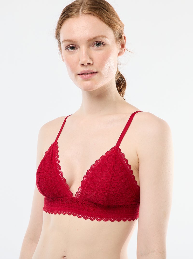 Soutien-gorge triangle en dentelle Rouge - Kiabi