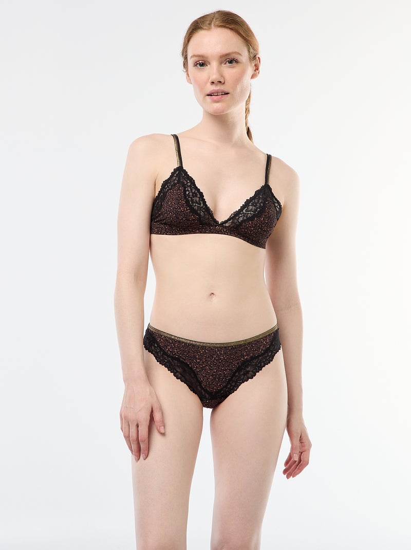 Soutien-gorge triangle imprimé sans armatures Marron - Kiabi
