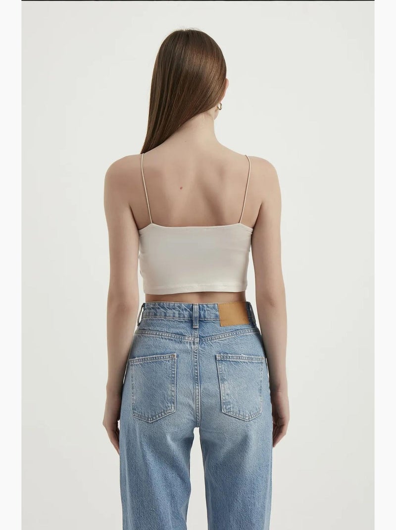 Spaghettibandjes basic cropped cami top hiccup Wit - Kiabi