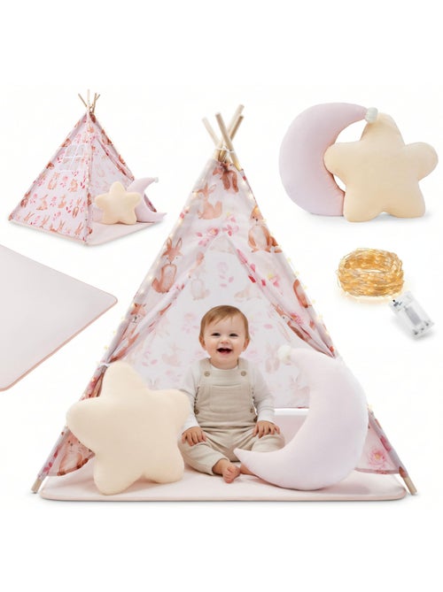 Speeltent tipi voor kinderen vanaf 3 jaar – met led-verlichting, speelmat en 2 kussens - Kiabi Speeltent tipi voor kinderen vanaf 3 jaar – met led-verlichting, speelmat en 2 kussens - Kiabi