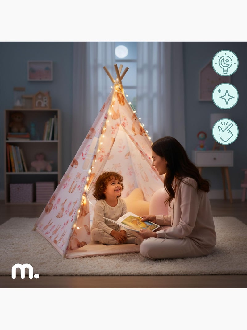 Speeltent tipi voor kinderen vanaf 3 jaar – met led-verlichting, speelmat en 2 kussens Roze - Kiabi