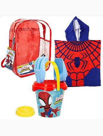 Spidey ensemble de plage avec seau, accessoires, sac à dos et poncho