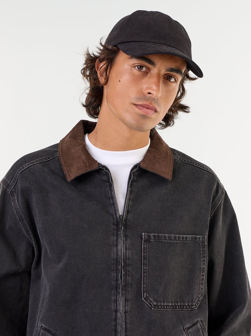 Spijkerjas met ribfluwelen kraag Zwart - Kiabi