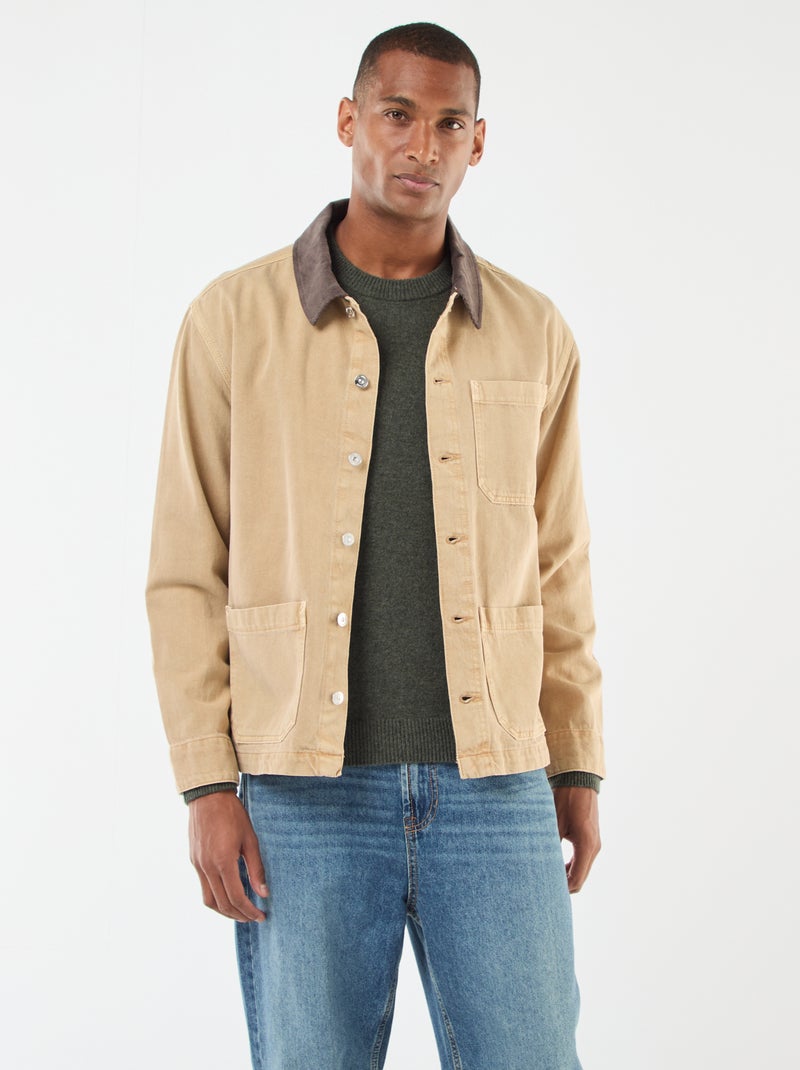 Spijkerjasje met kraagje van corduroy Biege - Kiabi