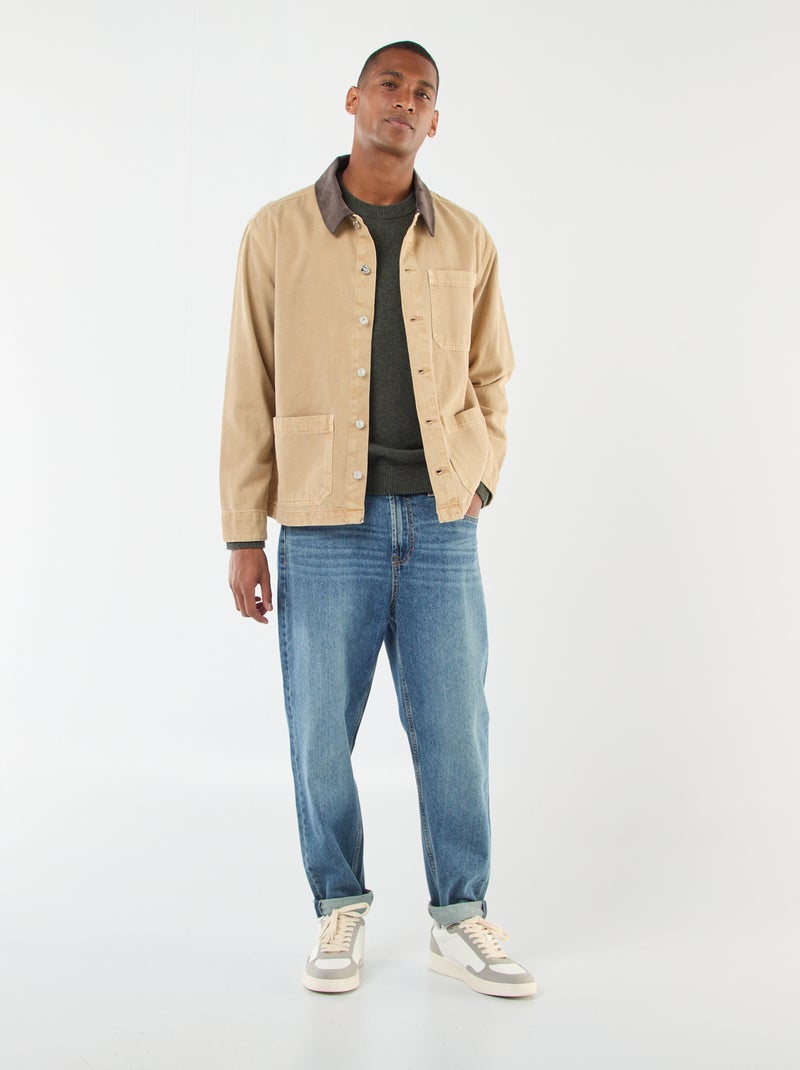 Spijkerjasje met kraagje van corduroy Biege - Kiabi