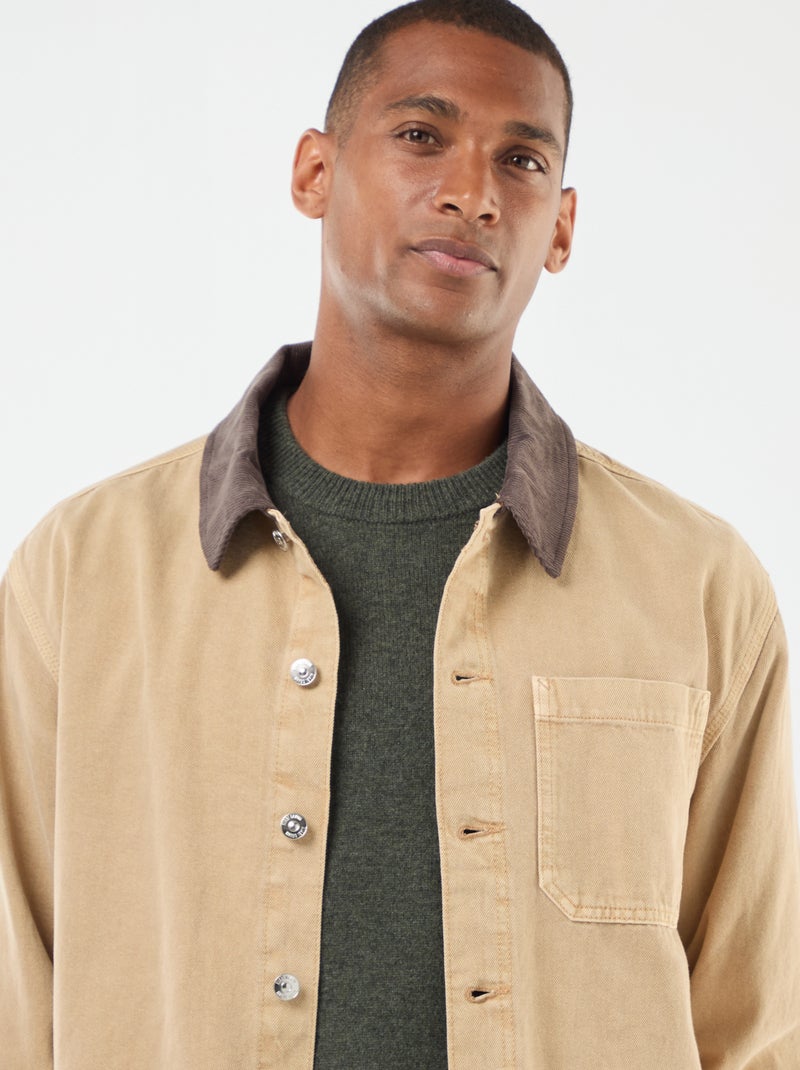 Spijkerjasje met kraagje van corduroy Biege - Kiabi