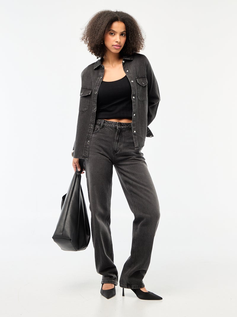 Spijkeroverhemd met 2 opgestikte borstzakjes met klepje Zwart - Kiabi