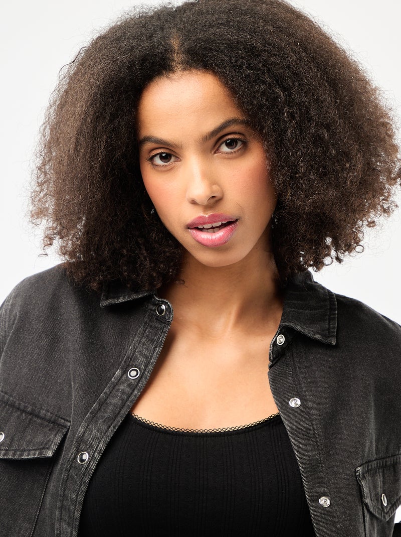 Spijkeroverhemd met 2 opgestikte borstzakjes met klepje Zwart - Kiabi