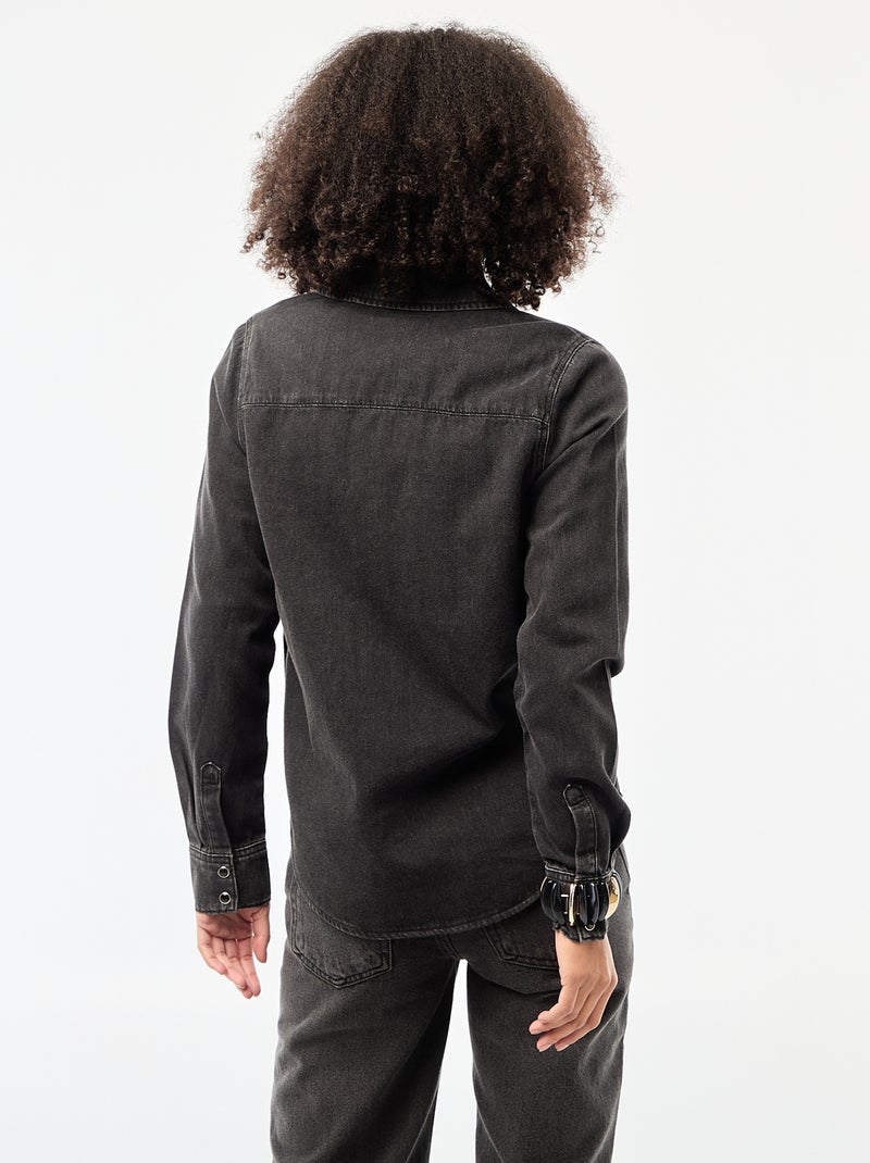 Spijkeroverhemd met 2 opgestikte borstzakjes met klepje Zwart - Kiabi