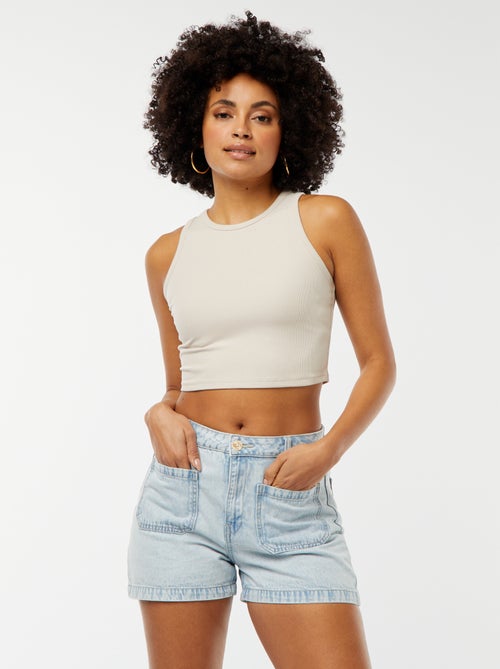 Spijkershort met hoge taille en 4 opgestikte zakken - Kiabi