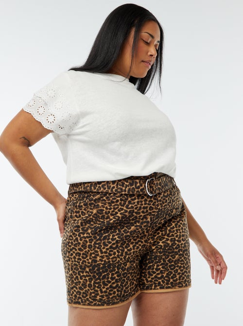 Spijkershort met hoge taille en ceintuur - Kiabi