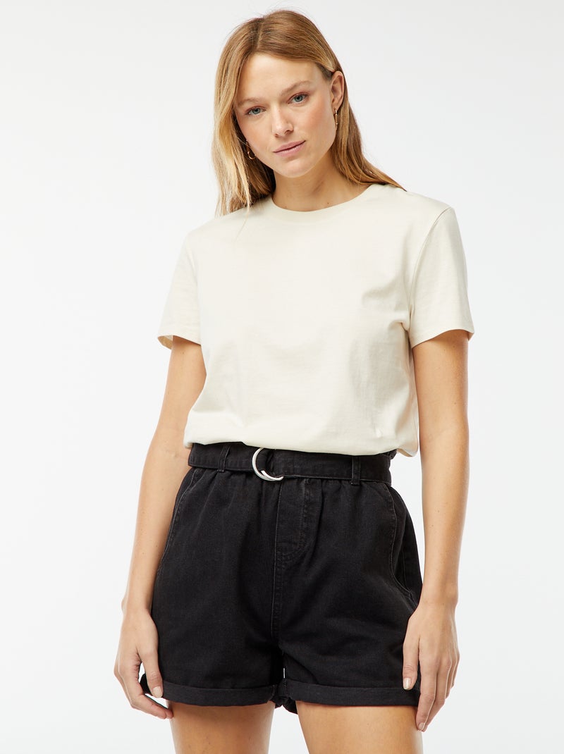 Spijkershort met hoge taille ZWART - Kiabi