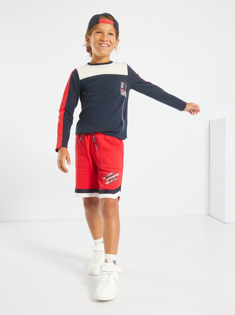 Sportbermuda van joggingstof ROOD - Kiabi