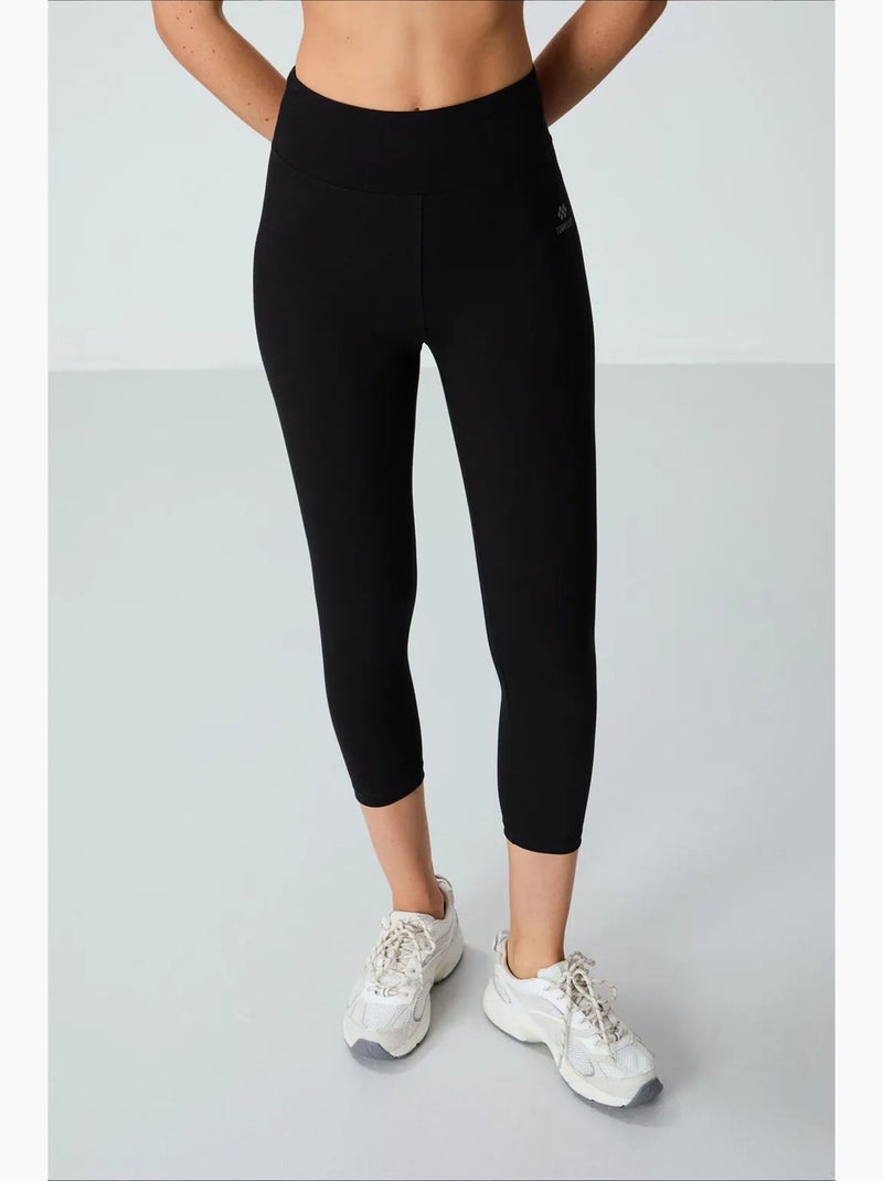 Sportlegging capri met hoge taille tommy Zwart - Kiabi