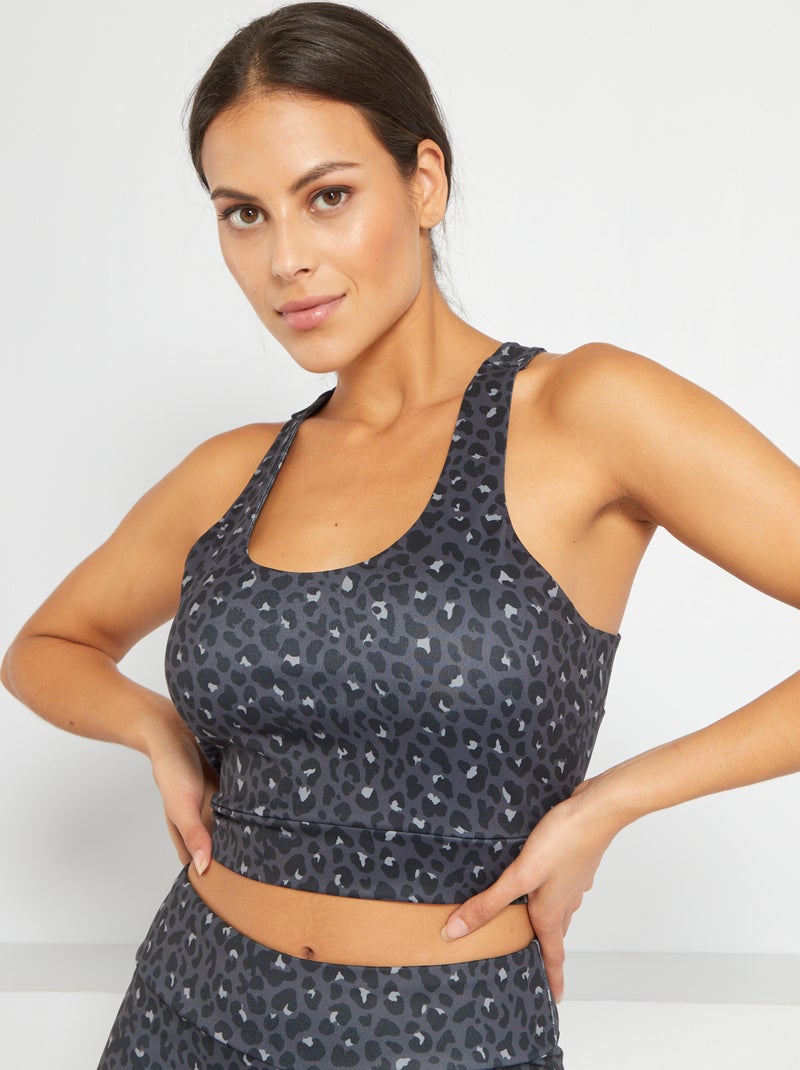 Sporttop met luipaardprint GRIJS - Kiabi