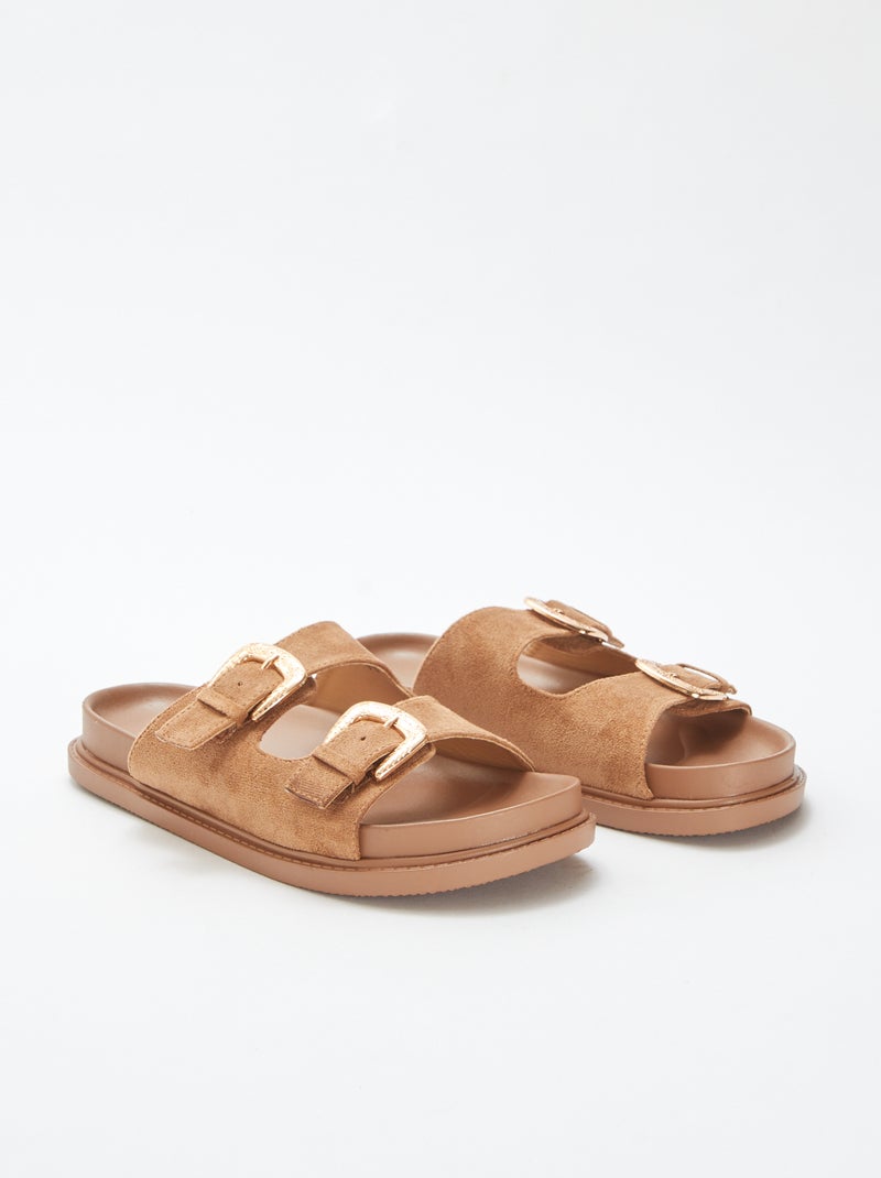 Stevige slippers met dubbel riempje BRUIN - Kiabi