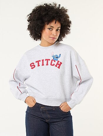 Stitch-sweater van joggingstof met zachte, geruwde binnenzijde en ronde hals