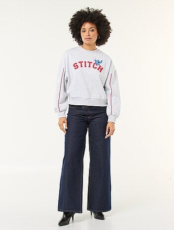 Stitch-sweater van joggingstof met zachte, geruwde binnenzijde en ronde hals