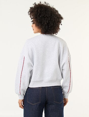 Stitch-sweater van joggingstof met zachte, geruwde binnenzijde en ronde hals