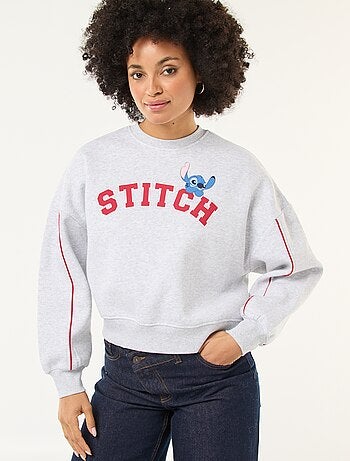 Stitch-sweater van joggingstof met zachte, geruwde binnenzijde en ronde hals
