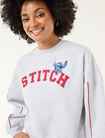 Stitch-sweater van joggingstof met zachte, geruwde binnenzijde en ronde hals