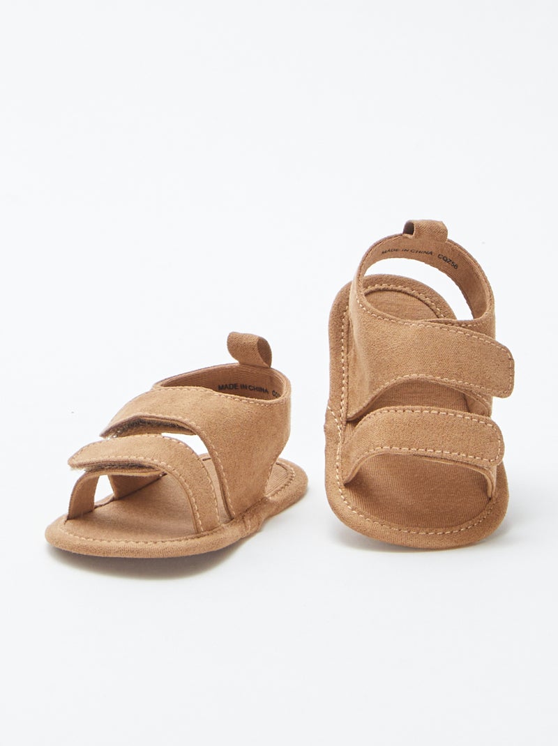 Stoffen sandalen met klittenbanden BRUIN - Kiabi