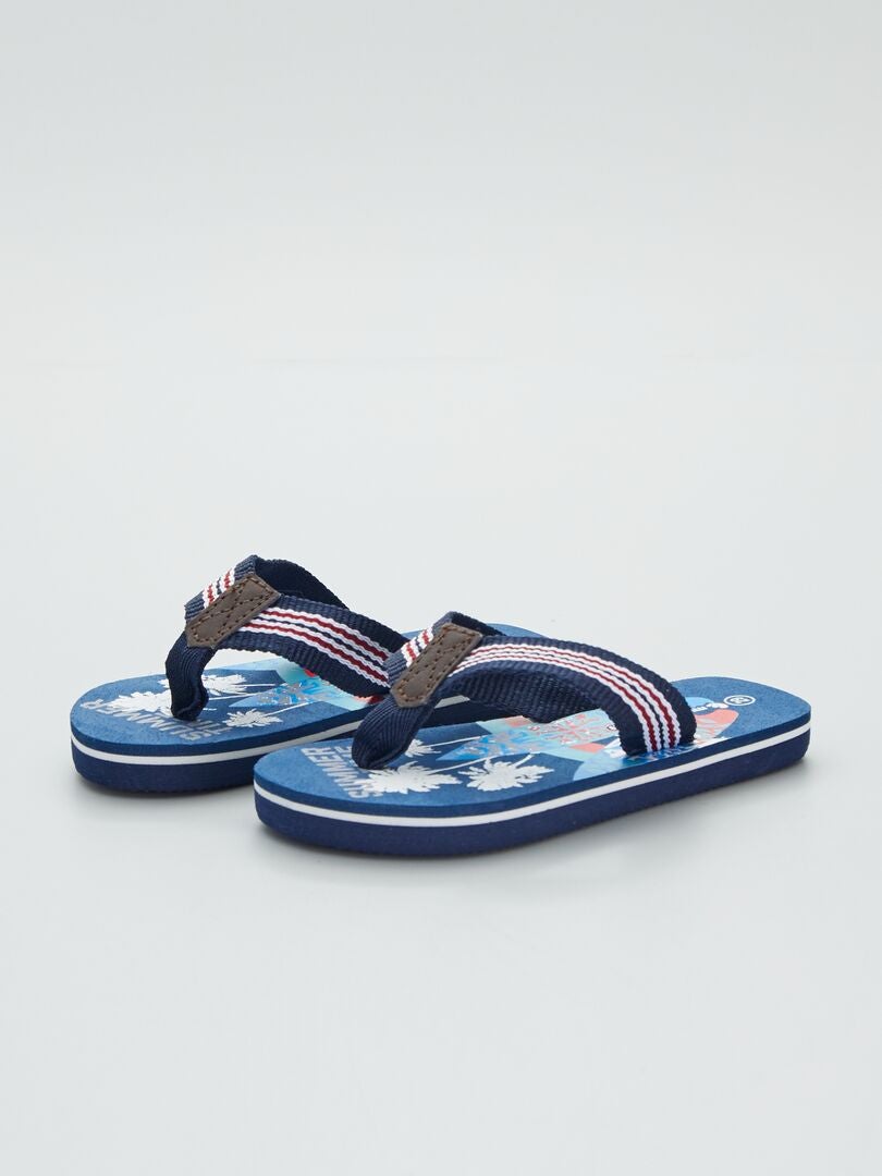 Stoffen slippers met strandprint blauw - Kiabi