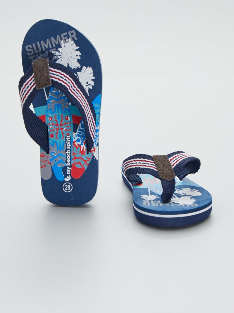 Stoffen slippers met strandprint blauw - Kiabi