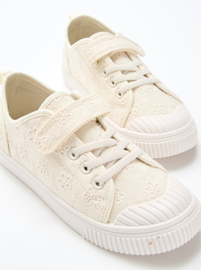 Stoffen sneakers met dambordprint Biege - Kiabi