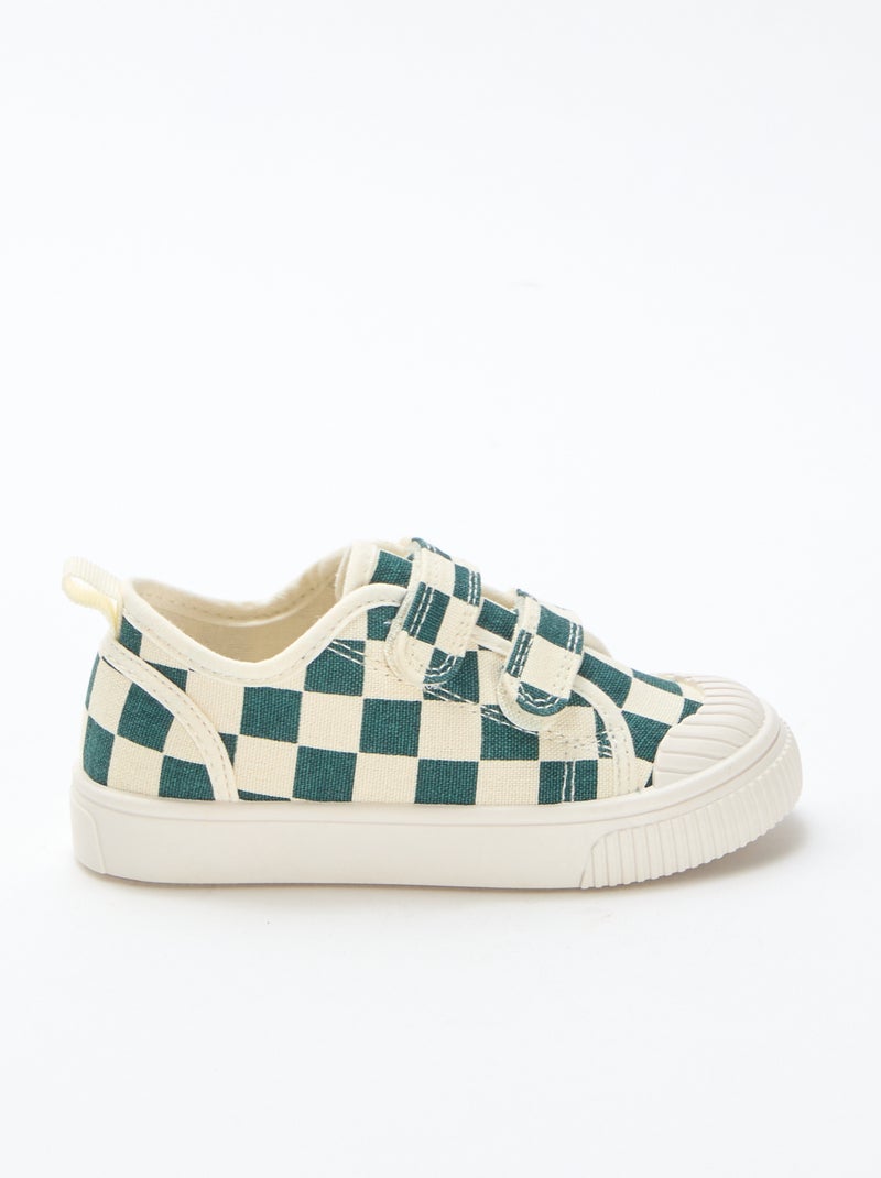 Stoffen sneakers met dambordprint Groen - Kiabi