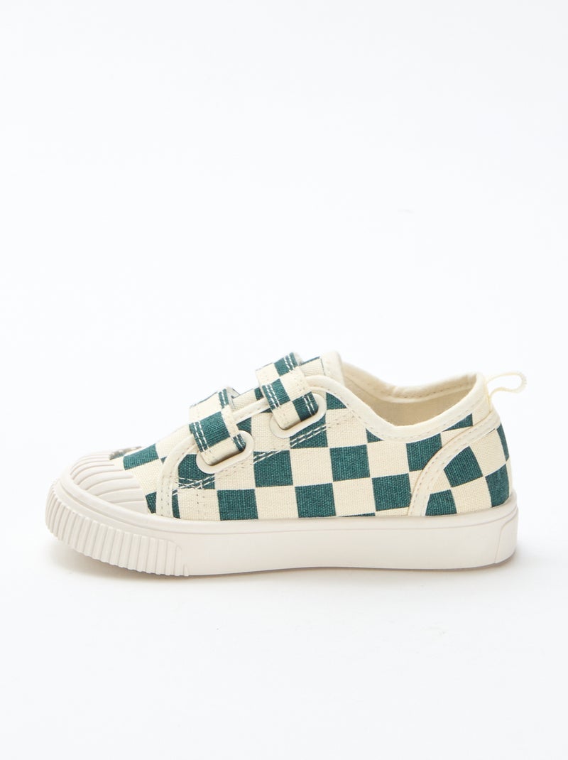Stoffen sneakers met dambordprint Groen - Kiabi