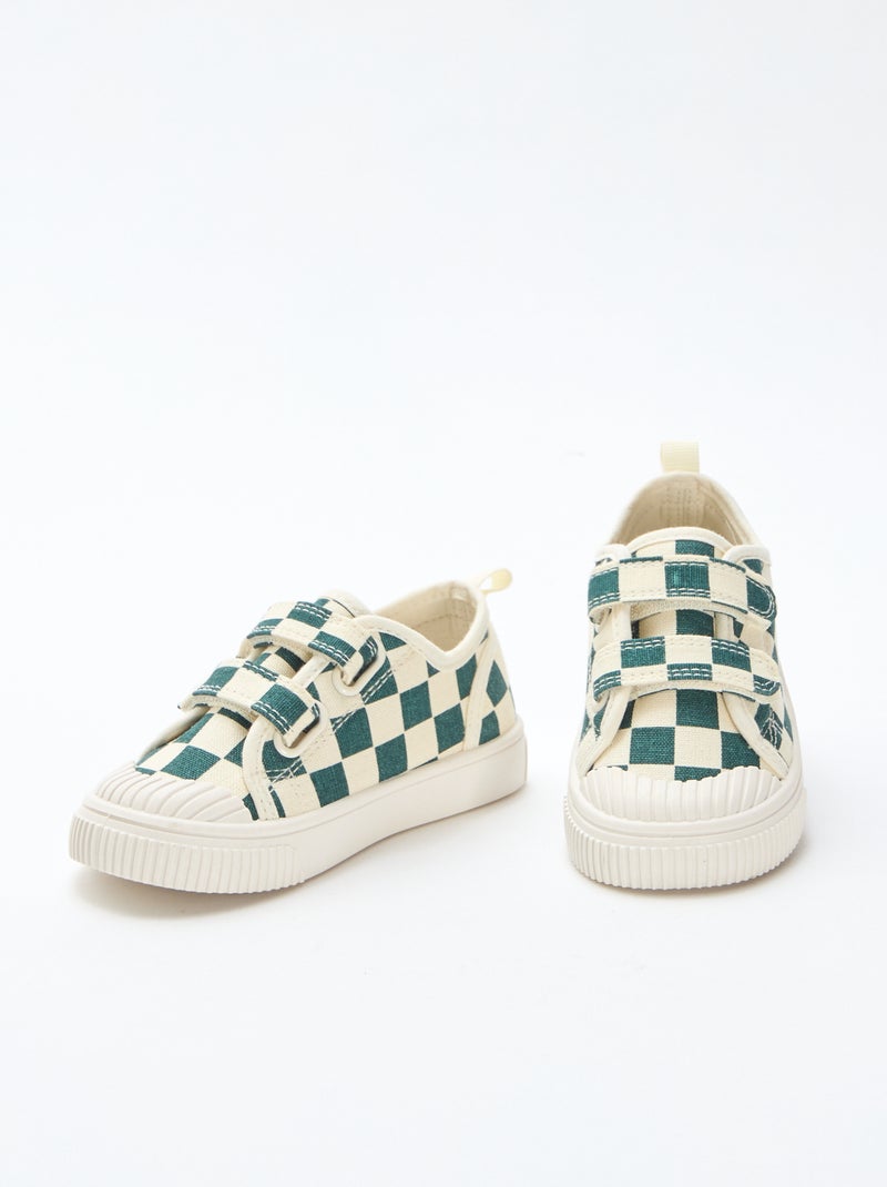 Stoffen sneakers met dambordprint Groen - Kiabi