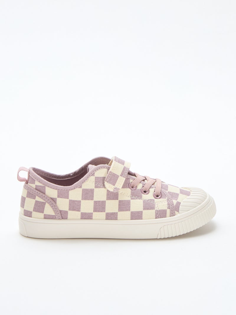 Stoffen sneakers met dambordprint Paars - Kiabi