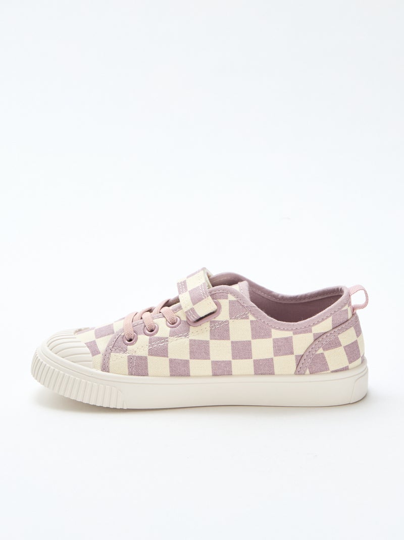 Stoffen sneakers met dambordprint Paars - Kiabi