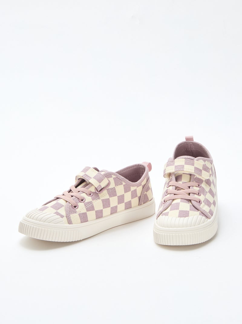 Stoffen sneakers met dambordprint Paars - Kiabi