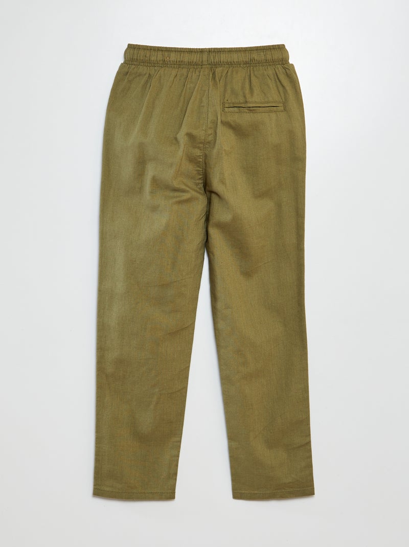 Straight-fit, chino broek met koordje groen - Kiabi