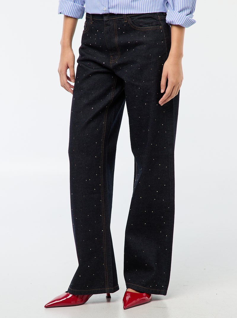 Straight-fit denim broek met stras Blauw - Kiabi