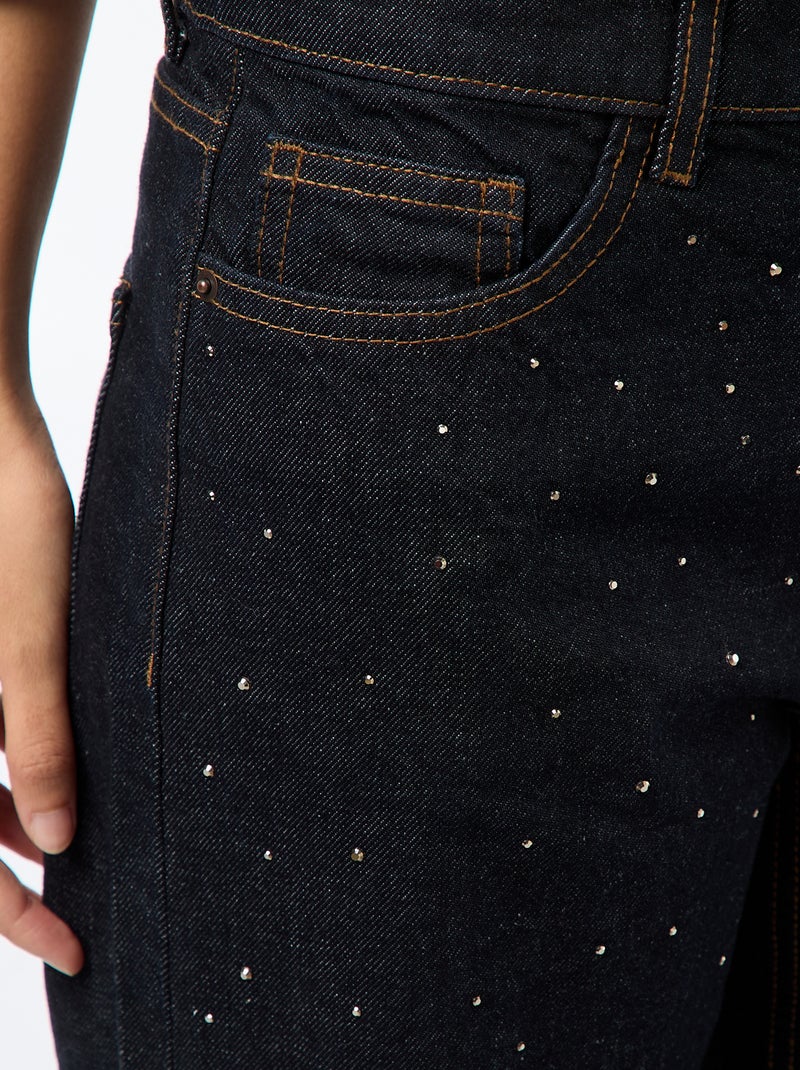 Straight-fit denim broek met stras Blauw - Kiabi