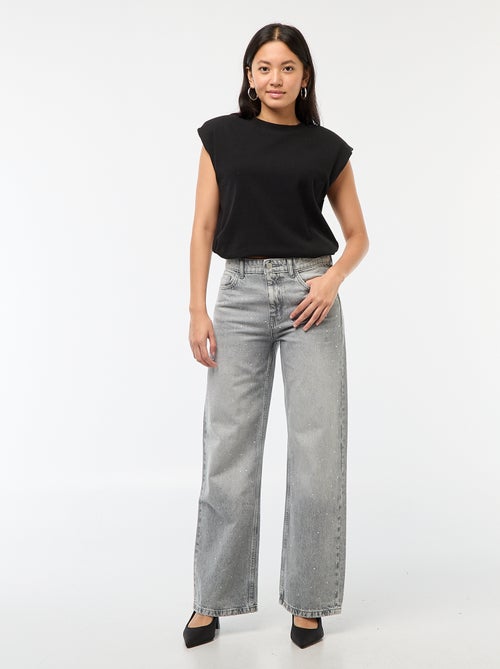 Straight-fit denim broek met stras - Kiabi