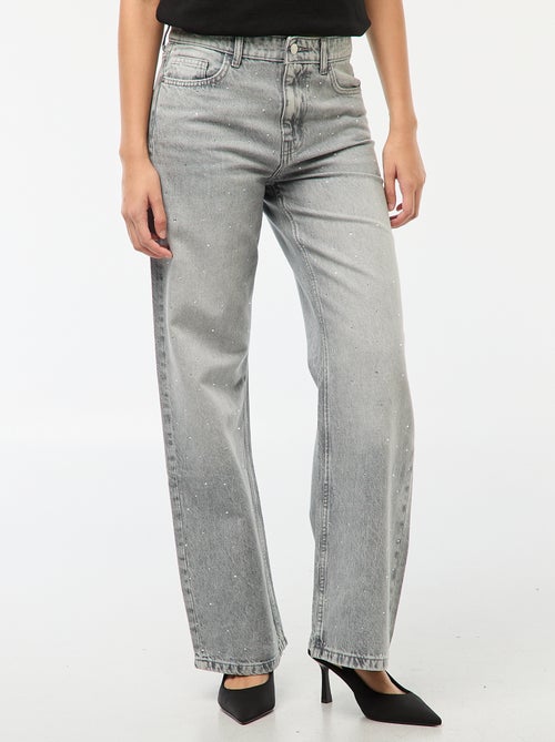 Straight-fit denim broek met stras - Kiabi