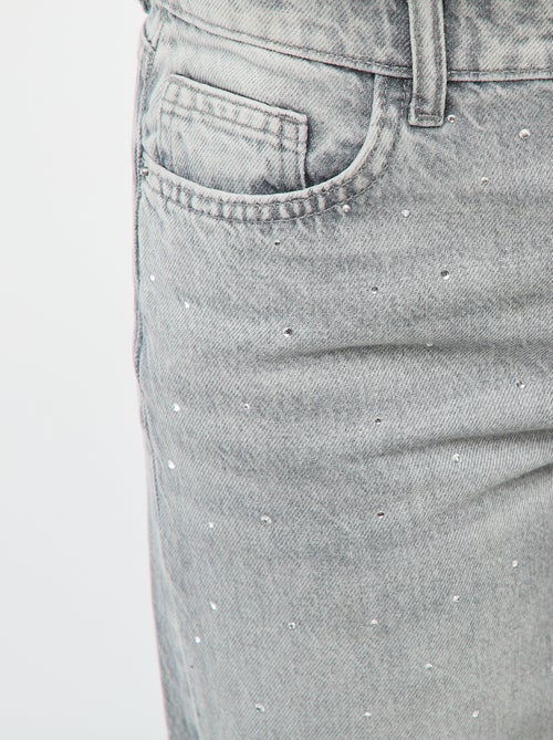 Straight-fit denim broek met stras - Kiabi